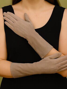 Vintage Kislav Gloves Suede Tan Size 6 11" NWT Made in France